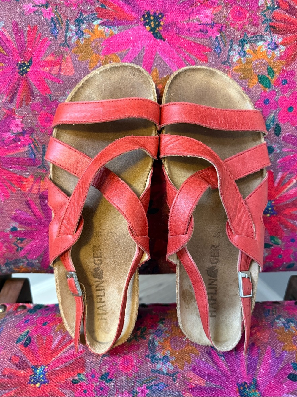 Haflinger Red Leather Crisscross Strappy Sandals - Picture 2 of 10